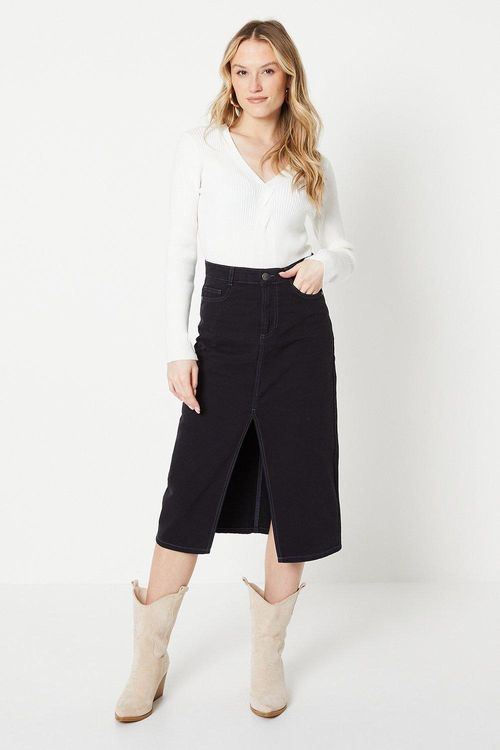 Denim Midi Skirtwashed black