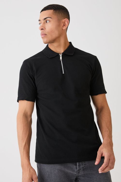 Men's Slim 1/4 Zip Pique Golf Polo - Black - M, Black | £7.00 | Mirror ...