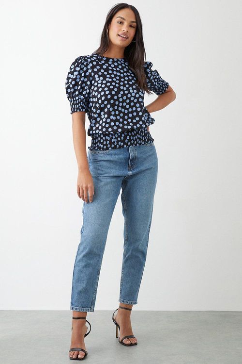 Womens Blue Spot Shirred Hem...