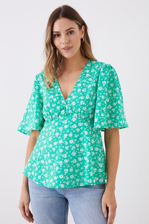 Womens Green Ditsy Button...