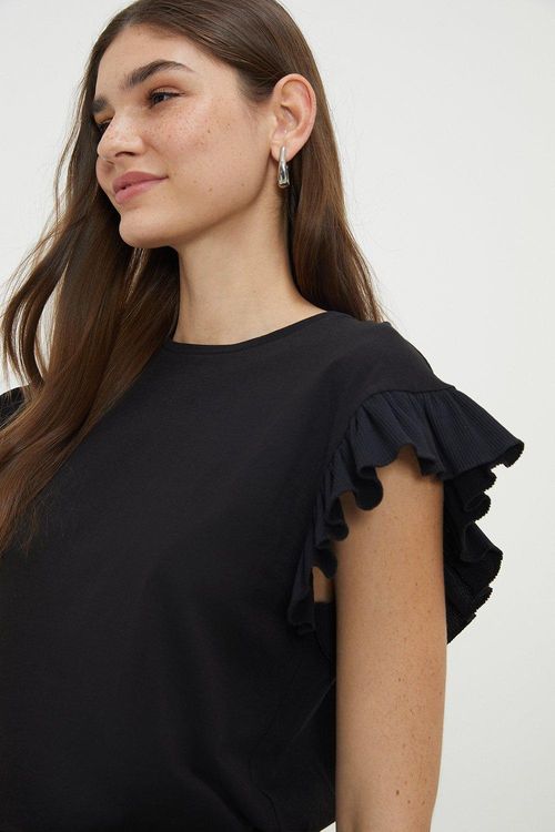 Womens Frill Sleeve Ribbed...