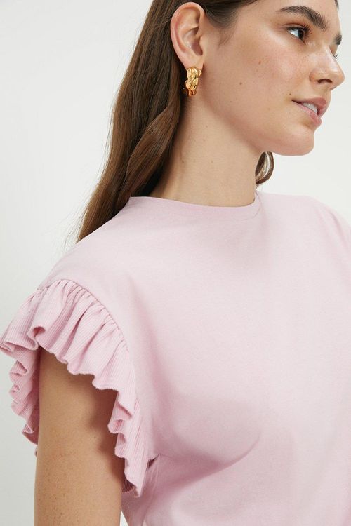 Womens Frill Sleeve Ribbed...