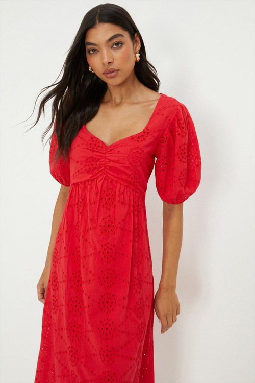 Womens Red Broderie Ruched...