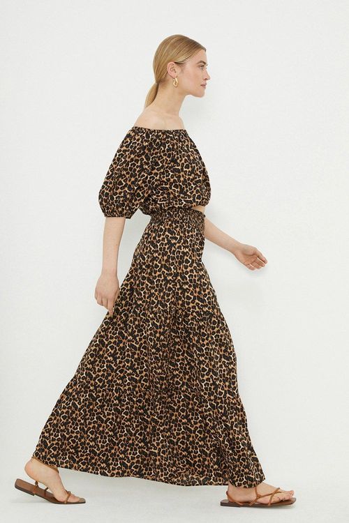 Womens Leopard Tiered Midi...