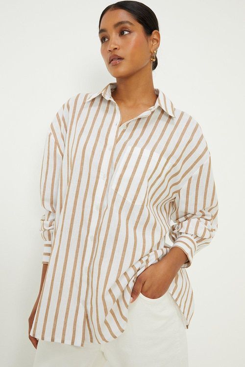 Womens Taupe Stripe Oversized...