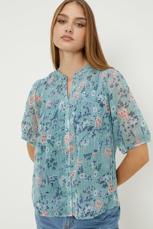 Womens Blue Floral Chiffon...