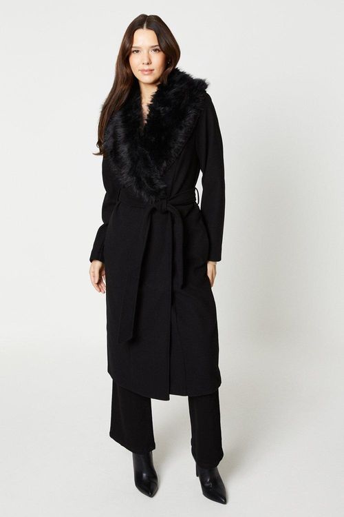 Womens Faux Fur Trim Longline...