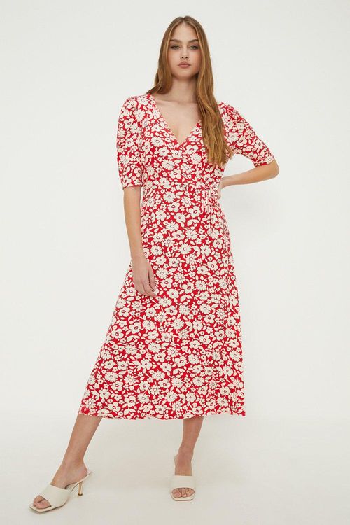 Womens Red Floral Ruched...