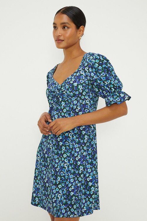 Womens Blue Ditsy Ruched...