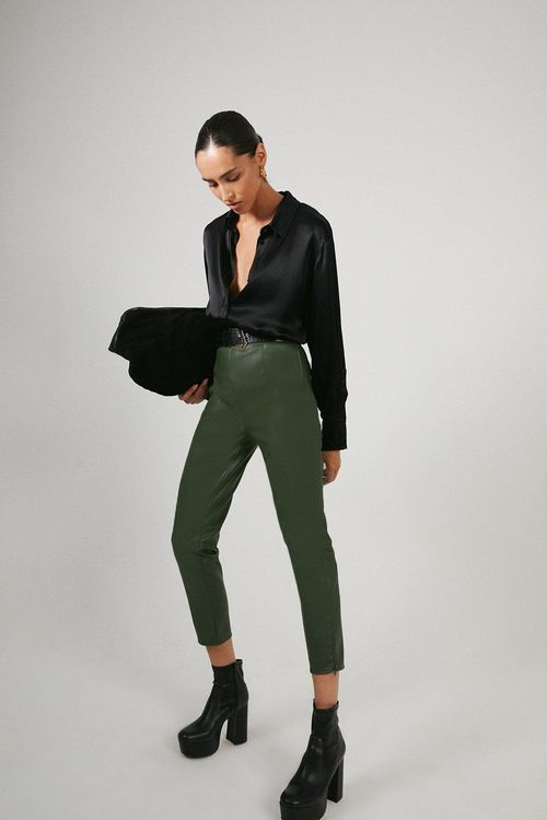 Womens Cropped Slim Faux...