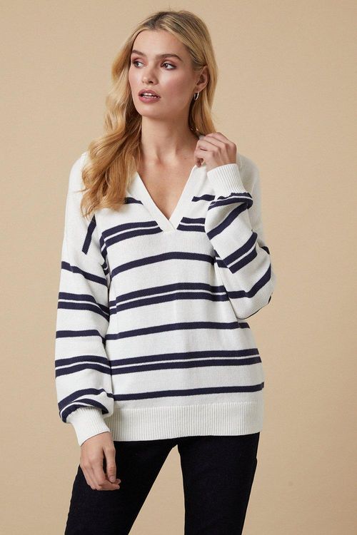 Womens Striped Collar Jumper