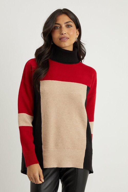 Womens Colour Block Roll Neck...