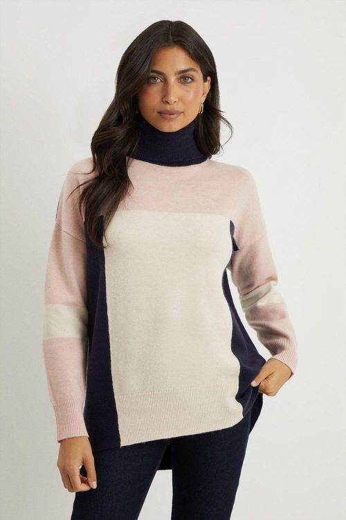 Womens Colour Block Roll Neck...