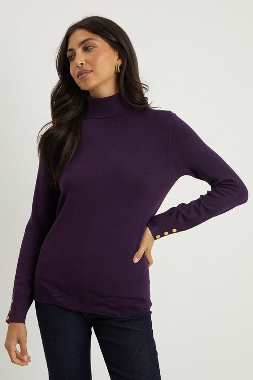 Womens Roll Neck Button...