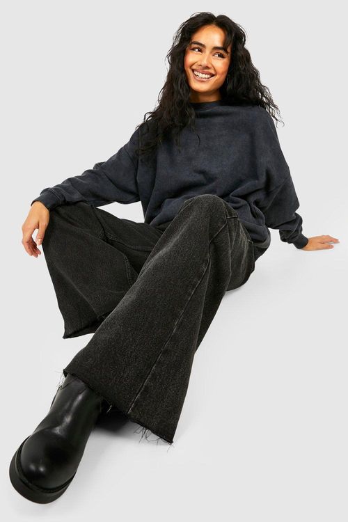 Womens Washed Black Raw Hem Wide Leg Jeans - 16, Black | £20.00 ...