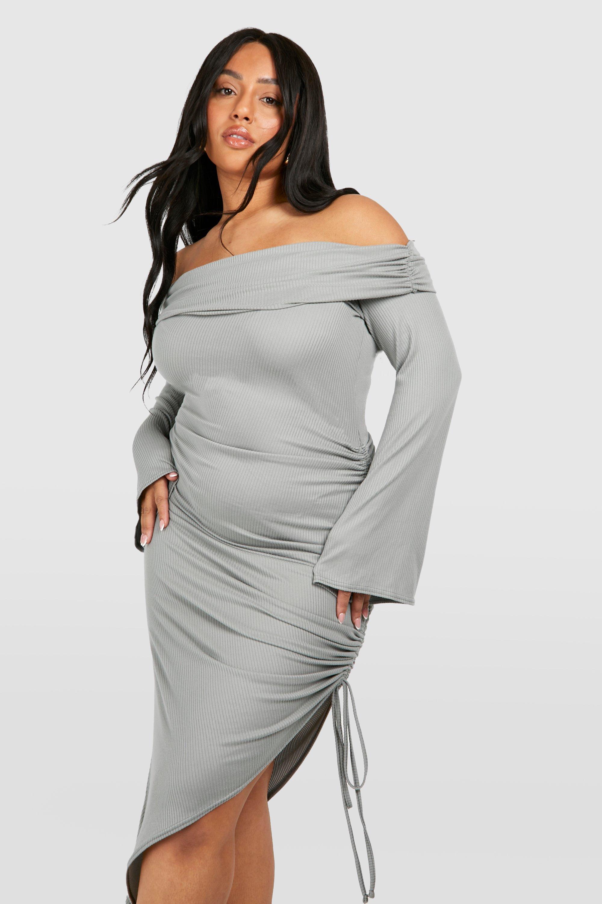 Womens Plus Super Soft Jersey Split Midaxi Dress - Grey - 20