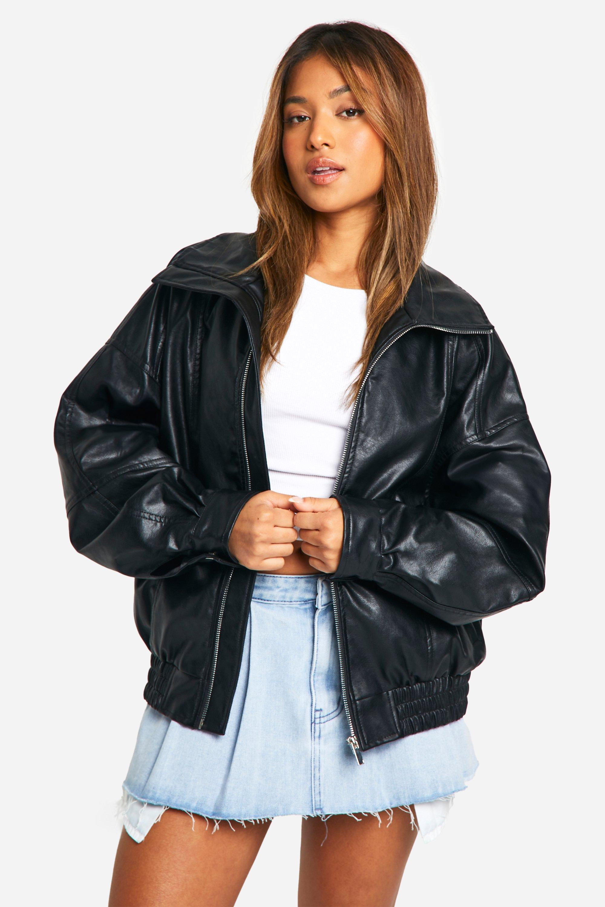Womens 2 In 1 Oversized Biker Jacket - Black - 10, Black