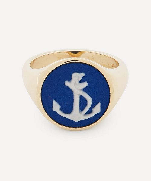 Ferian 9ct Gold Wedgwood Anchor Round Signet Ring 