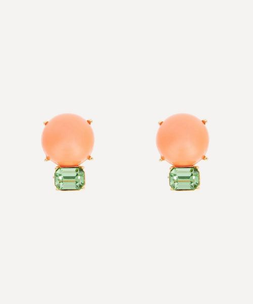 Kenneth Jay Lane 18ct Gold-Plated Coral Top Peridot Crystal Stud Earring ONE