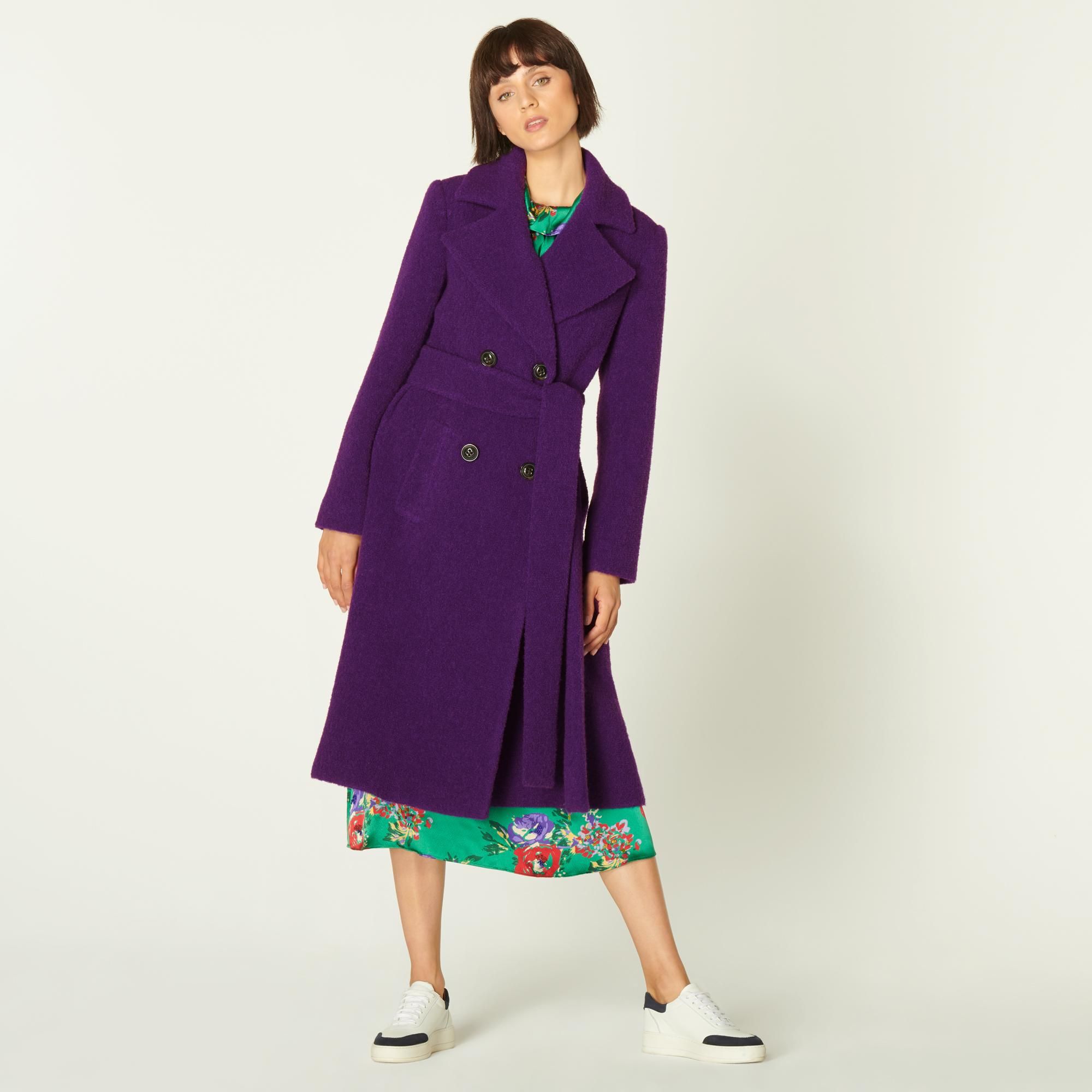 purple boucle coat