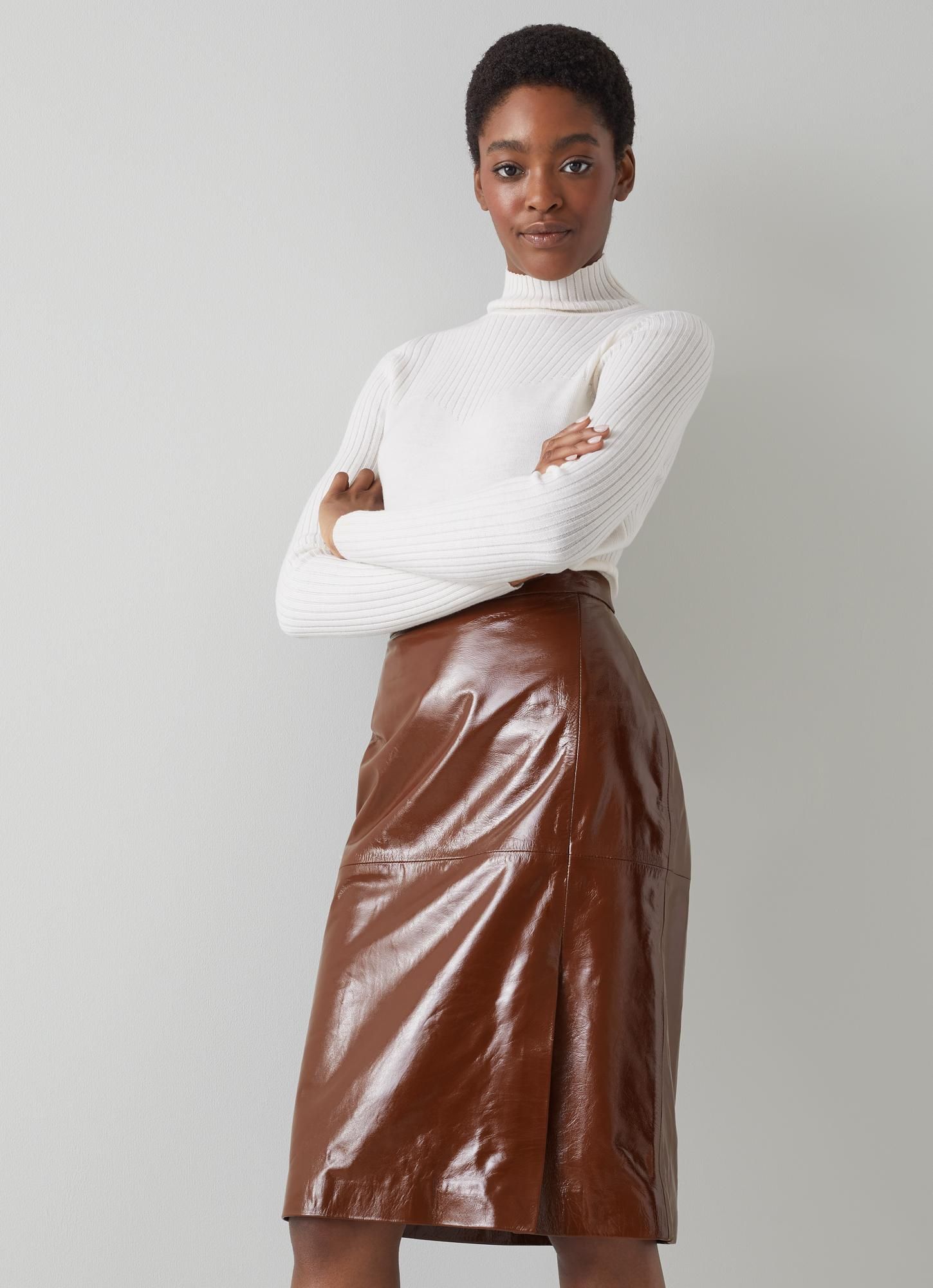 rust brown leather skirt