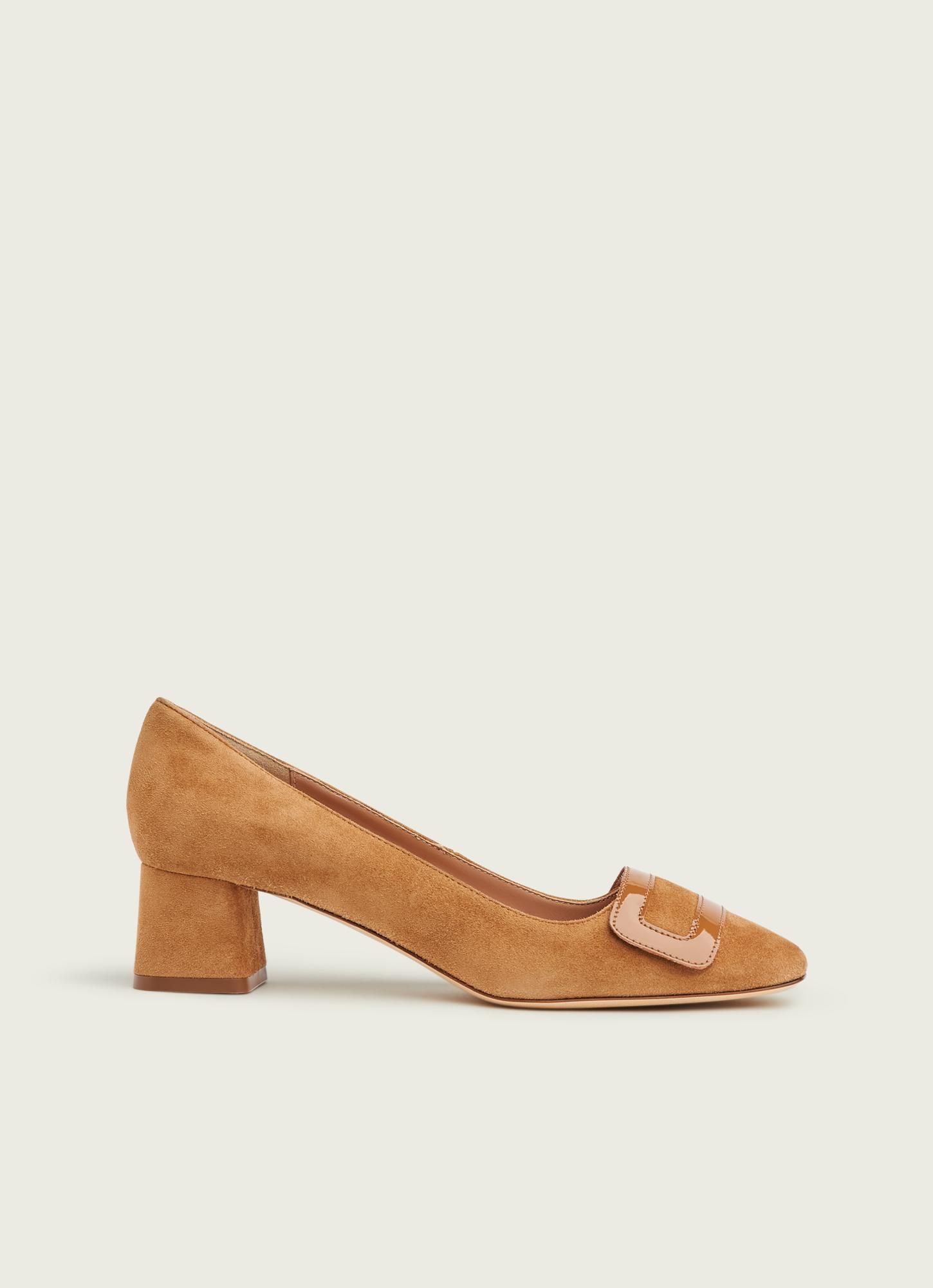 tan suede block heel