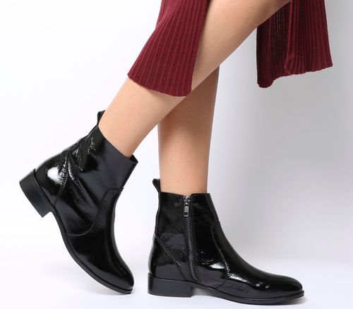 OFFICE Ashleigh Flat Ankle Boots Black Leather - Women's Ankle Boots