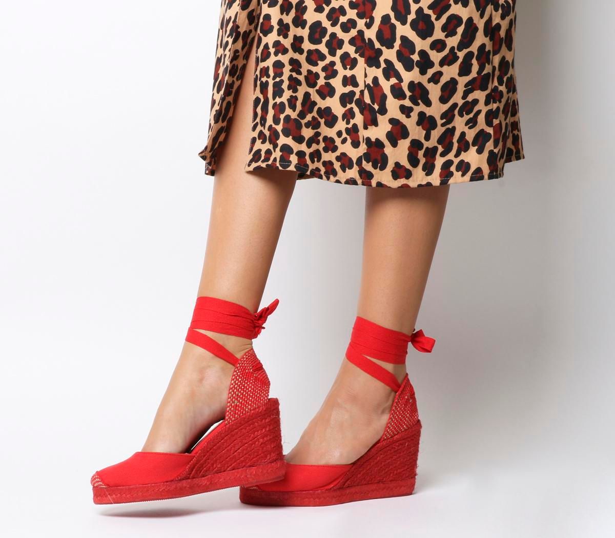 Office Marmalade Espadrille Wedges RED CANVAS DRENCH Compare