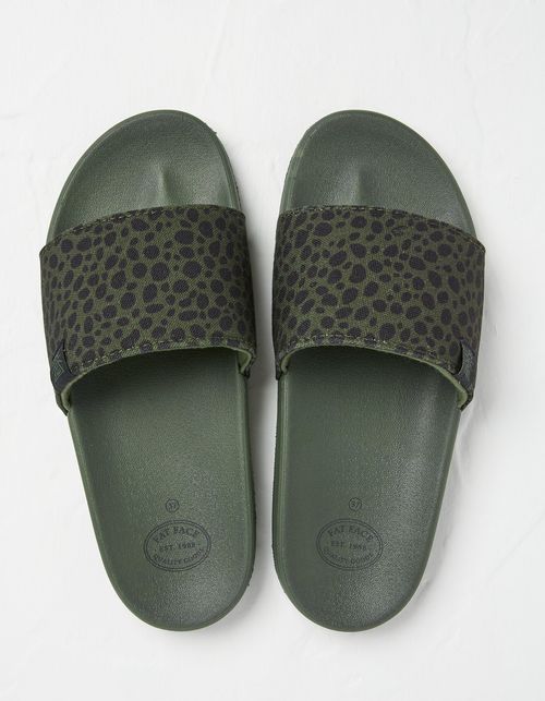 Khaki Animal Print Sliders