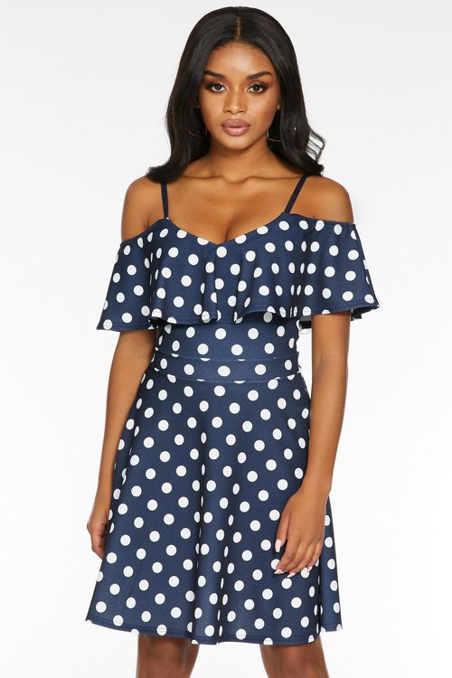 Petite Navy Polka Dot Frill...