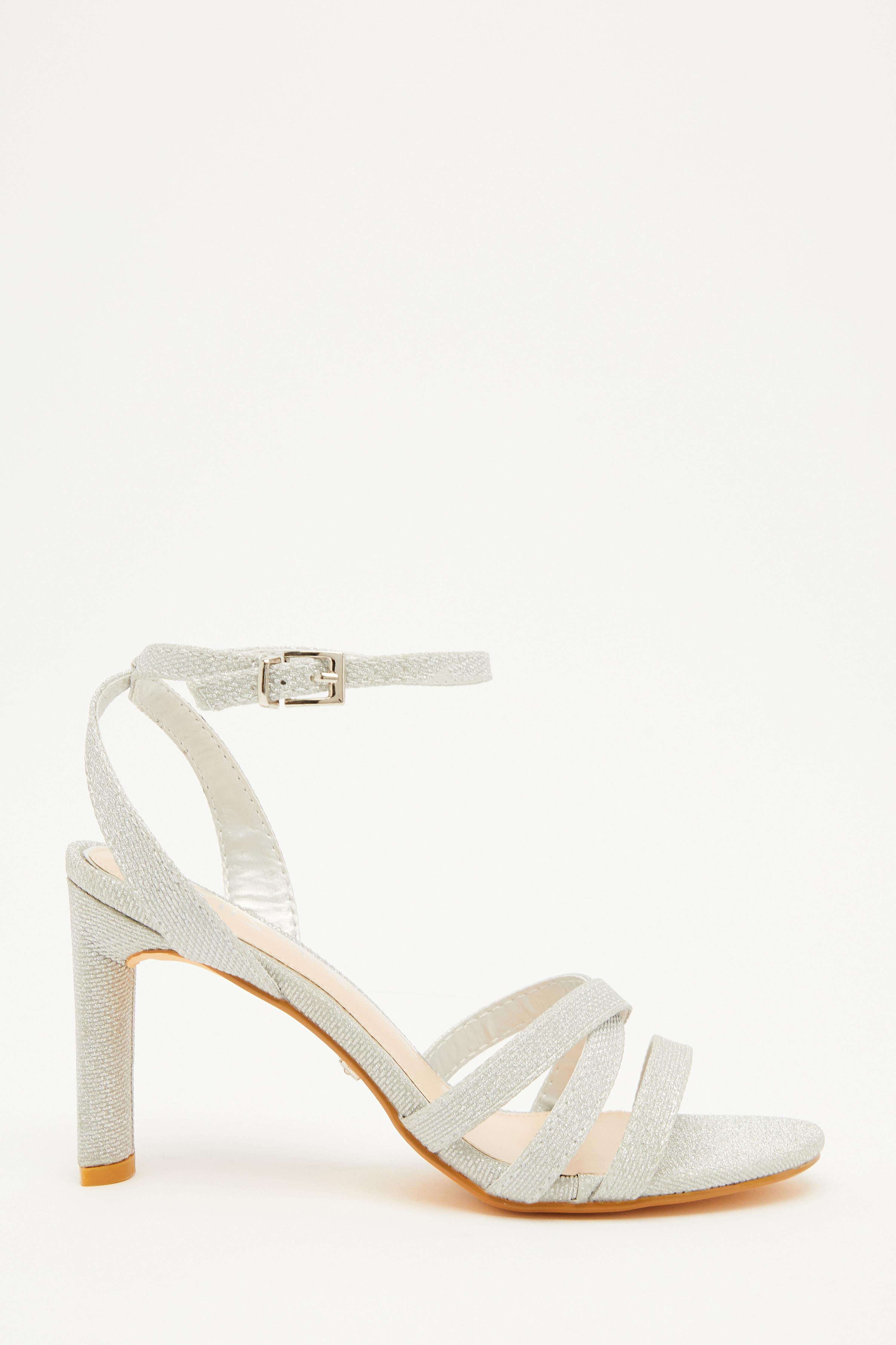 quiz silver diamante mid heel sandals