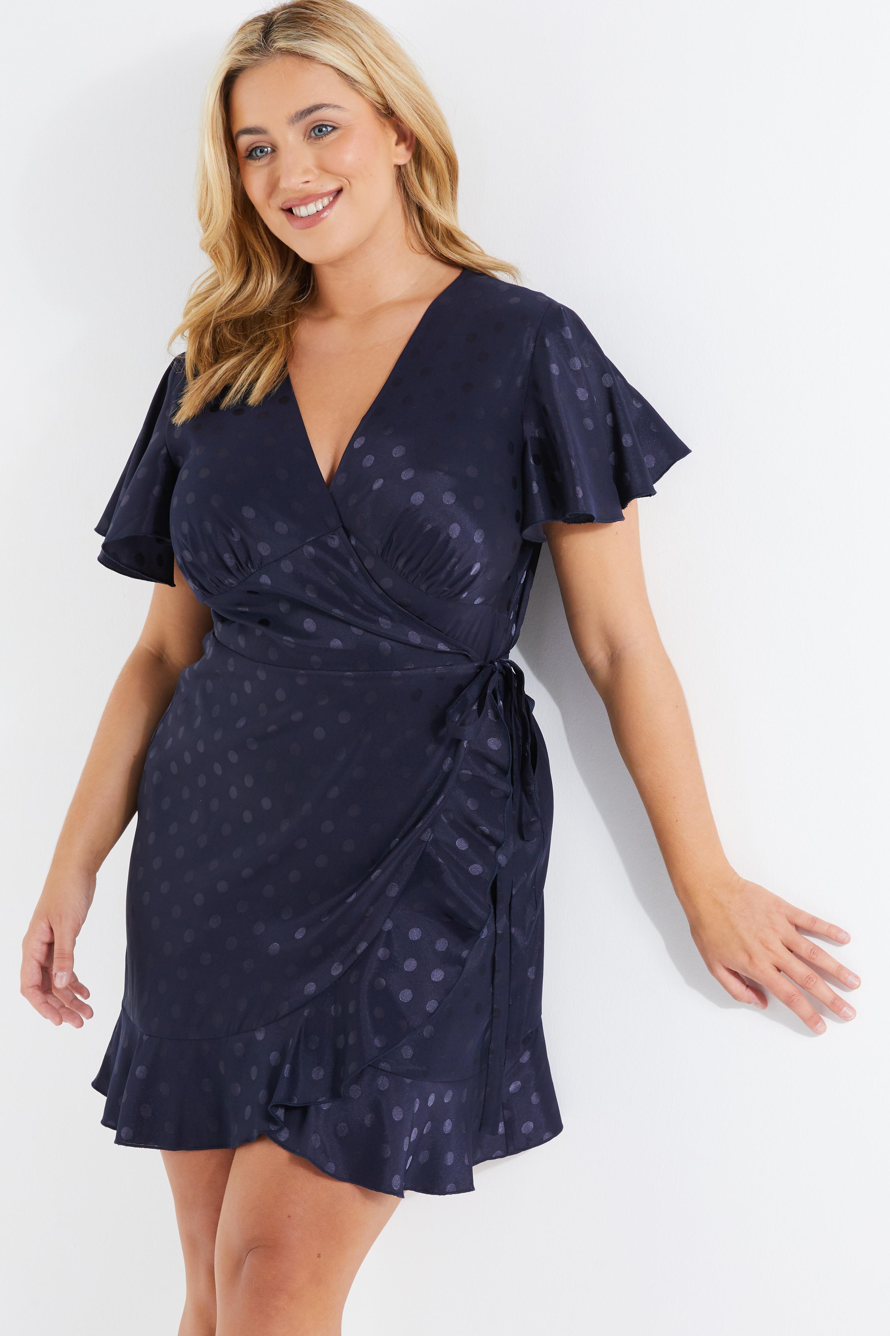 Womens Quiz Curve Navy Satin Polka Dot Wrap Dress Size 24