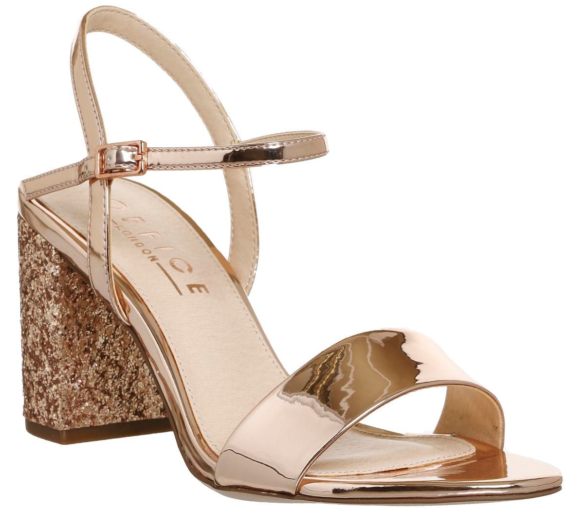 Office Millionaire Block Heel Sandal ROSE GOLD MIRROR Compare