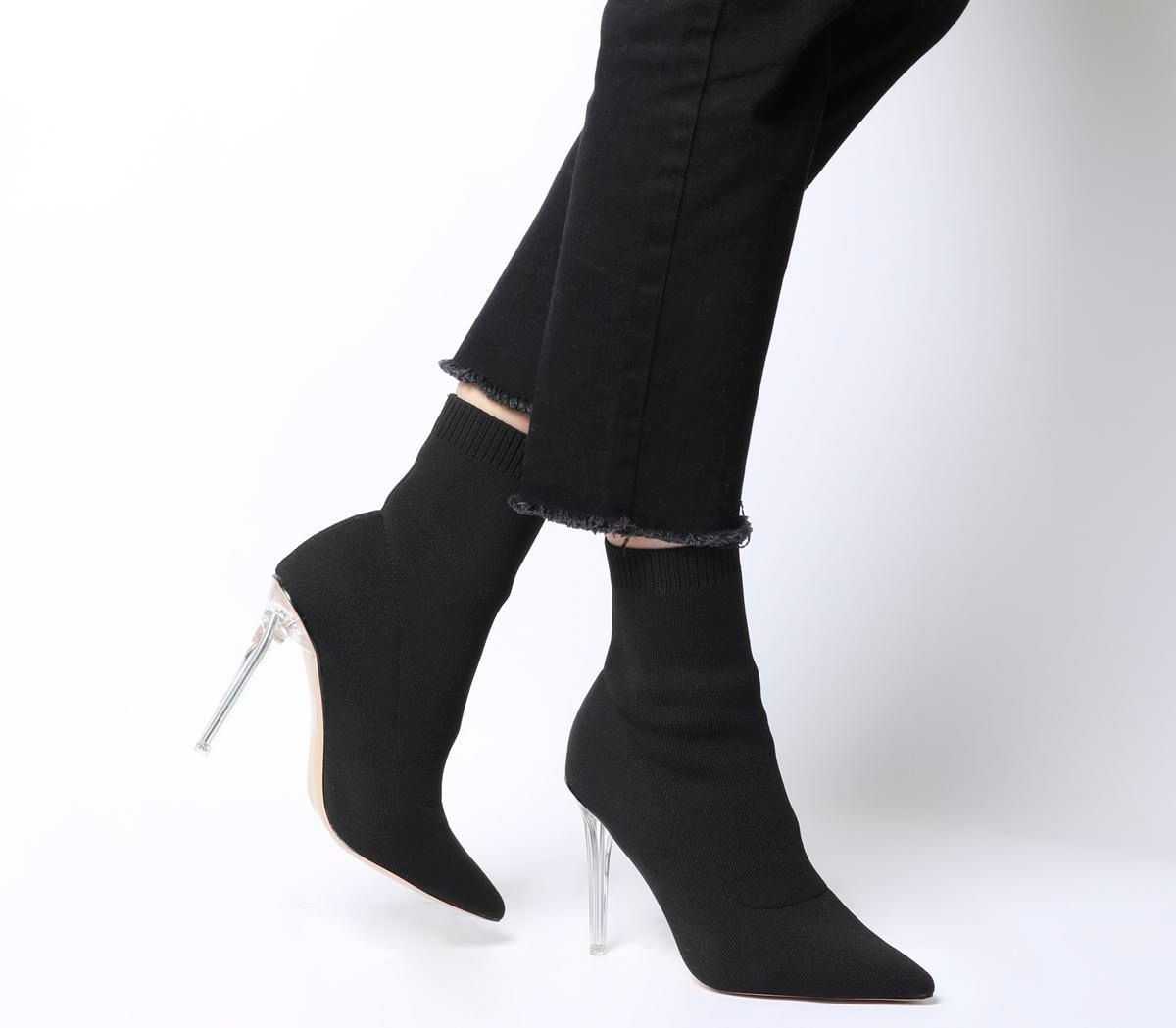 black sock boots clear heel