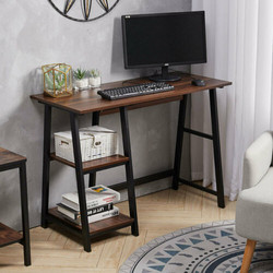Wooden Computer Desk Home Office Work Study Table with 2 Tier Shelf Storage Unit