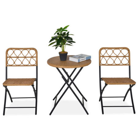 Outsunny 3 PCS Folding Rattan Wicker Bistro Set, Coffee Table Set