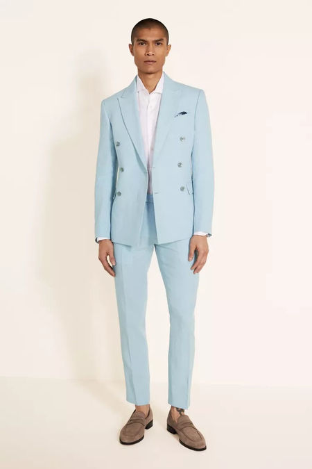 Slim Fit Blue Linen Suit Jacket