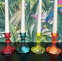 Set Of 4 Coloured Jewel Glass Candlestick Holders Church Candle Table Decoration