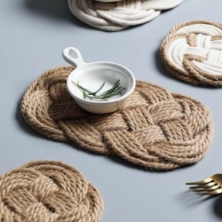 Handmade Woven Cotton Thread Jute Table Mat Non-Slip Dining Table Place Mats
