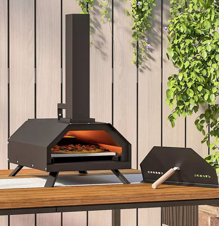Cast Iron Countertop Pizza Oven with Pizza Stone and Chimney