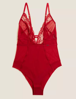 M&S Autograph Womens Calvi Embroidery Non Wired Body - 8 - Cherry Red, Cherry Red,Black