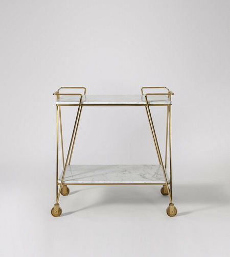Swoon Shay Stylish White Marble & Brass Bar / Drinks Trolley