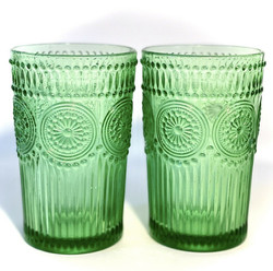 Set Of 2 Green Vintage Tumbler Glasses 8.79oz (25cl) 250ml