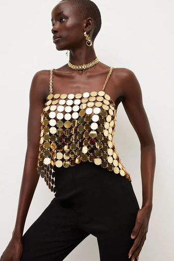 Slash Neck Sequin Crop Top | Karen Millen