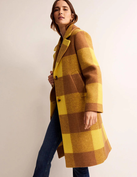 Relaxed-Fit Checked Coat yellow Women Boden, Yellow Check