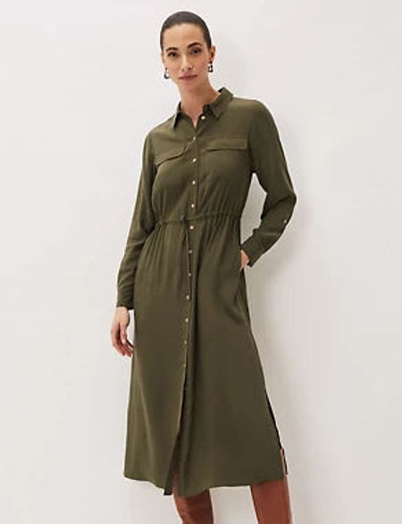 Cupro Blend Midi Shirt Dress