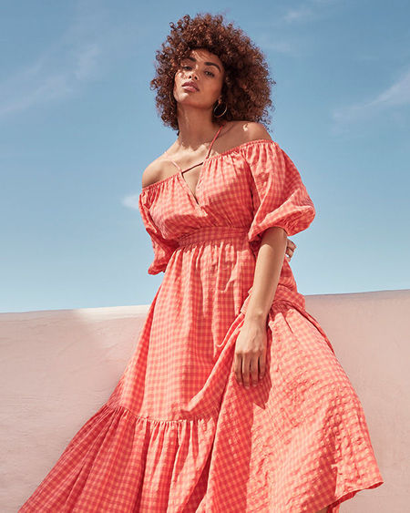 F&F Peach check maxi dress