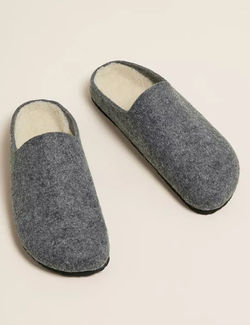 M&S Mens Borg Lined Mule Slippers with Freshfeet™ - 7 - Dark Navy, Dark Navy