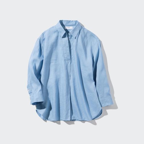 Uniqlo - Linen Premium Skipper Collar Shirt - Blue - XXS