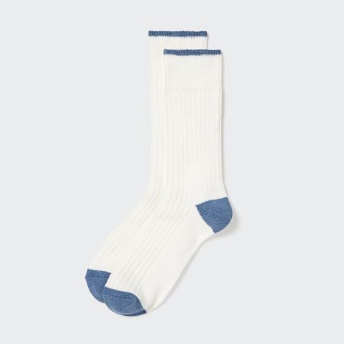Uniqlo - Cotton Ribbed Colour Block Socks - White - 8-11